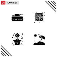 conjunto moderno de pictograma de glifos sólidos de elementos de design de vetores editáveis de praia de fã de tanque de romance de canhão