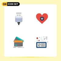conjunto de 4 pacotes de ícones planos comerciais para elementos de design de vetores editáveis de cartão de crédito de coração usb de negócios a cabo