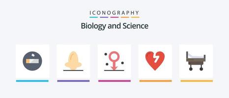 pacote de ícones de 5 planos de biologia, incluindo . hospital. macho. cama. infarto. design de ícones criativos vetor