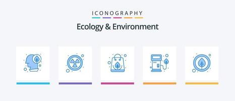 pacote de ícones de ecologia e meio ambiente azul 5, incluindo folha. bombear. orgânico. gasolina. bocal. design de ícones criativos vetor