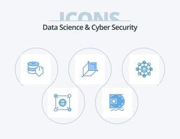 ciência de dados e design de ícone azul do pacote de 5 ícones de segurança cibernética. máquina. Projeto. escudo. cubóide. d vetor