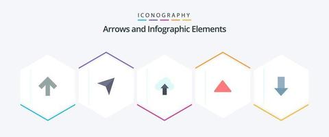 seta 25 pacote de ícones planos, incluindo seta para baixo. flecha. Envio. vídeo. pra cima vetor