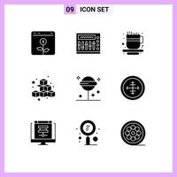 grupo de 9 sinais e símbolos de glifos sólidos para elementos de design de vetores editáveis de cubos divertidos de festa de jogo