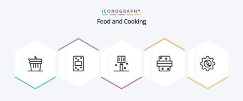 pacote de ícones de 25 linhas de comida, incluindo cap. Comida. comida rápida. beber. hambúrguer vetor