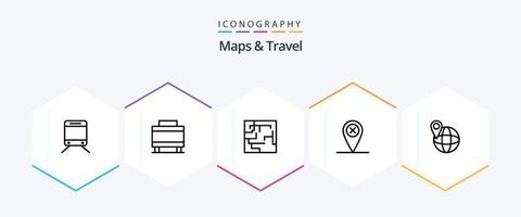 mapas e pacote de ícones de 25 linhas de viagem, incluindo . . Labirinto. mundo. global vetor