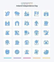pacote criativo de ícones azuis do dia da independência da irlanda 25, como vidro. beber. garrafa. Cerveja. Irlanda vetor