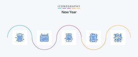 pacote de ícones de ano novo azul 5, incluindo decorações. celebração. dispositivo. ano Novo. cartão vetor