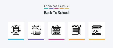 de volta ao pacote de ícones da linha 5 da escola, incluindo bebida. caderno. grampo. Educação. de volta à escola. design de ícones criativos vetor