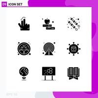 9 ícones criativos, sinais modernos e símbolos de cuidado de ponto, alerta alimentar, planta, elementos de design vetorial editáveis vetor