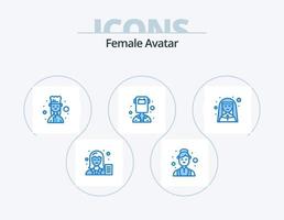 avatar feminino azul icon pack 5 design de ícone. igreja. profissão. médico. fêmea. cozinheira vetor