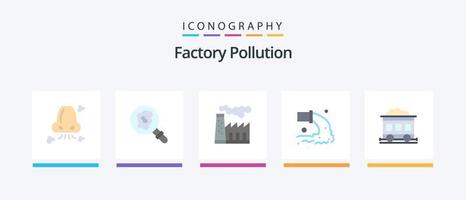 poluição de fábrica plana 5 pacote de ícones incluindo poluição. esgoto. fábrica. radioativo. tubo. design de ícones criativos vetor