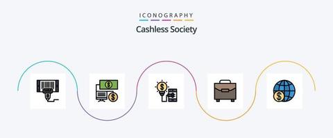 linha de sociedade sem dinheiro cheia de pacote de 5 ícones planos, incluindo bolsa. Porta de entrada. digital. tecnologia vetor