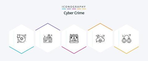 pacote de ícones de 25 linhas de crimes cibernéticos, incluindo proteção. nuvem. Forma de pagamento. perceber vetor