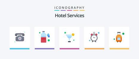 pacote de ícones plano de 5 serviços de hotel, incluindo . viagem. sumo. mala. saco. design de ícones criativos vetor