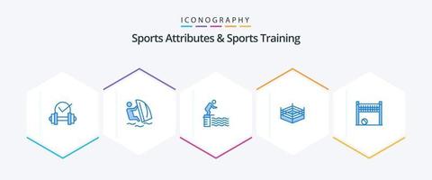 atributos esportivos e treinamento esportivo 25 pacote de ícones azuis, incluindo jogo. anel. esporte. boxe. piscina vetor