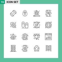 grupo de símbolos de ícone universal de 16 contornos modernos de fonte de feriado de sorvete comida vivendo elementos de design de vetores editáveis