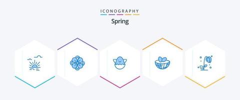 pacote de ícones azul primavera 25, incluindo natureza. flor do sol. páscoa. primavera. páscoa vetor
