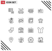 conjunto de pictogramas de 16 contornos simples de elementos de design de vetores editáveis de identidade de serviço de cartão de identificação