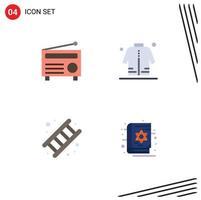 pacote de ícones planos de 4 símbolos universais de elementos de design de vetores editáveis de trabalho de homem de mídia de fogo de rádio