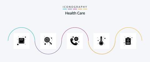 pacote de ícones de glifo 5 de cuidados de saúde, incluindo registros. esquentar. ligar. quente. temperatura vetor