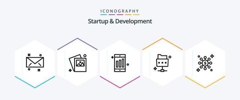 pacote de ícones de 25 linhas de inicialização e desenvolvimento, incluindo . . gráfico. rede. dólar vetor