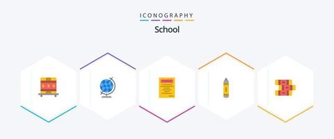pacote de ícones planos da escola 25, incluindo . estacionário. estudar. caderno. retrato falado vetor