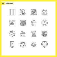 grupo de 16 esboços de sinais e símbolos para comunicação app login dreno doméstico dreno elementos de design de vetores editáveis