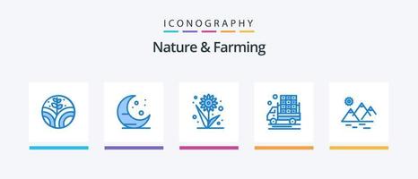 natureza e agricultura pacote de ícones azul 5 incluindo agricultura. montanha. plantar. ambiente. agricultura. design de ícones criativos vetor