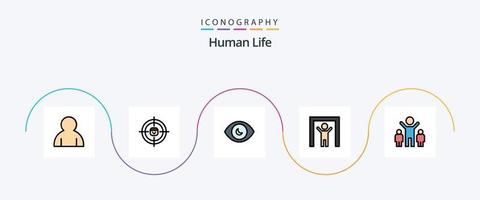 linha humana preenchida com 5 ícones planos, incluindo pessoas. companhia. olho. segurança. scanner humano vetor