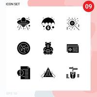 9 ícones criativos, sinais e símbolos modernos de casamento, amor, corações de bengala, comida, elementos de design de vetores editáveis