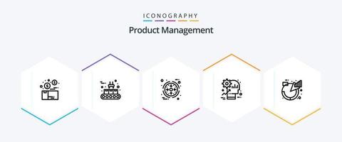 pacote de ícones de 25 linhas de gerenciamento de produtos, incluindo produtividade. mente. linha de produção. cabeça. produtos vetor