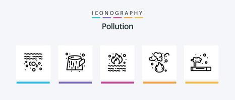 pacote de ícones da linha 5 de poluição, incluindo gás. poluição. fumaça. perigo. desperdício. design de ícones criativos vetor