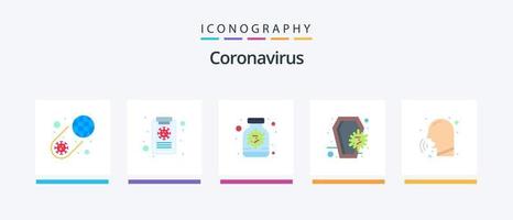 pacote de ícones de 5 planos de coronavírus, incluindo doenças. infecção. antivírus. morte. caixão. design de ícones criativos vetor