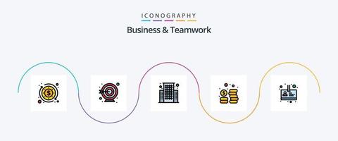 linha de negócios e trabalho em equipe preenchida com 5 ícones planos, incluindo . Centro. pessoa. empregado vetor