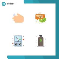 conjunto de ícones planos de interface móvel de 4 pictogramas de elementos de design de vetores editáveis de voltímetro de boletins informativos de lavagem de ampères de limpeza