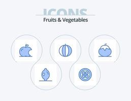 frutas e legumes azul icon pack 5 design de ícone. saudável. Comida. fruta. legumes. abóbora vetor