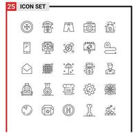 pacote de ícones vetoriais de estoque de 25 sinais e símbolos de linha para shorts de tecnologia de compras elementos de design de vetores editáveis de câmera digital