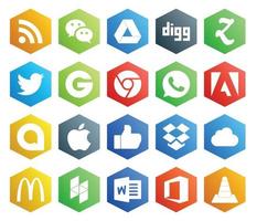 20 pacotes de ícones de mídia social, incluindo mcdonalds dropbox groupon como google allo vetor