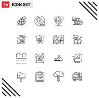 conjunto de 16 sinais de símbolos de ícones de interface do usuário modernos para jogar dispositivo de armazenamento de jogo educação de jogo elementos de design de vetores editáveis