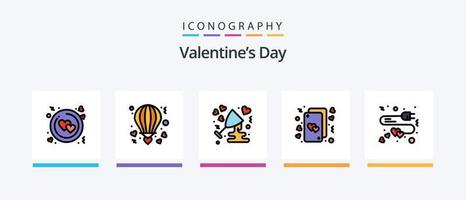 linha do dia dos namorados cheia de 5 ícones incluindo romance. coração. papel. saco. Ame. design de ícones criativos vetor