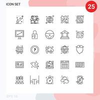 Pacote de linha de interface de usuário 25 de sinais e símbolos modernos de elementos de design de vetores editáveis de rede de educação de equipe de escola de negócios