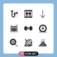conjunto de 9 sinais de símbolos de ícones de interface do usuário modernos para eventos de ginástica de janela de esporte de peso elementos de design de vetores editáveis
