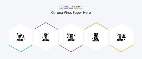 pacote de ícones de super-herói de 25 glifos do vírus corona, incluindo médico. médico muçulmano. doutor. enfermeira. doutor vetor