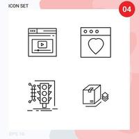 conjunto de pictogramas de 4 cores planas de linha preenchida simples de elementos de design de vetores editáveis inteligentes favoritos do site de gerenciamento de internet