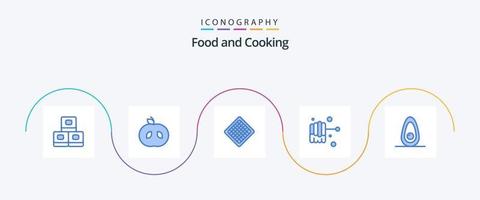 pacote de ícones de comida azul 5 incluindo . doce. fruta. abacate vetor