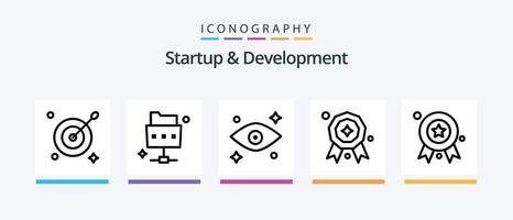 pacote de ícones de linha 5 de inicialização e desenvolvimento, incluindo . espaço. Toque. foguete. rede. design de ícones criativos vetor