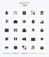 pacote de ícones preto sólido de 25 glifos de viagens criativas, como sinalização. estrada. bilhete. rota. localização vetor