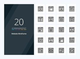 20 ícone de contorno de wireframe do site para apresentação vetor