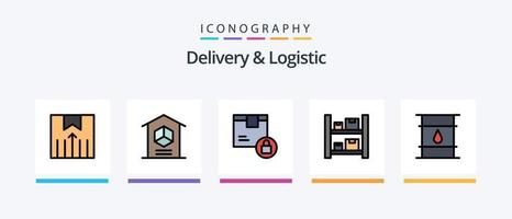entrega e linha logística cheia de 5 ícones incluindo logística. caixa. produtos. produtos. Entrega. design de ícones criativos vetor