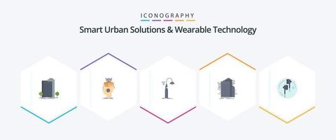 soluções urbanas inteligentes e tecnologia vestível Pacote de 25 ícones planos, incluindo tecnologia. tecnologia. digital. inteligente. rua vetor
